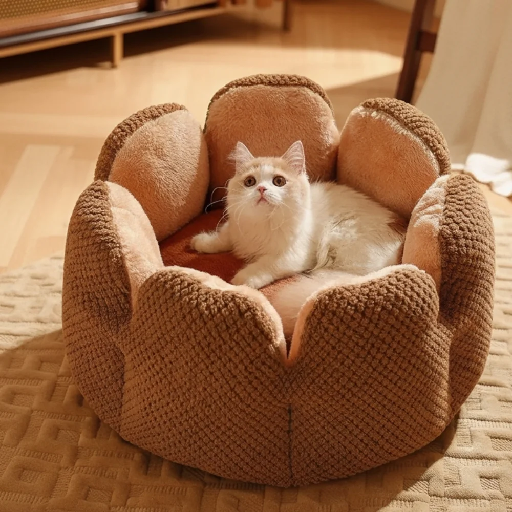 Fuzzy Raised Petal Scallop Plush Pet Bed Cat Small Dog Animal Home Lounge LARGE
